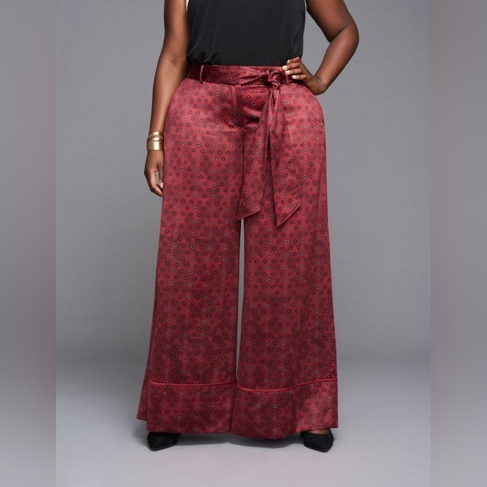 Lane Bryant Burgundy Red Printed Wide Leg Pants By Glamour X Size 22 - Picture 1 of 12